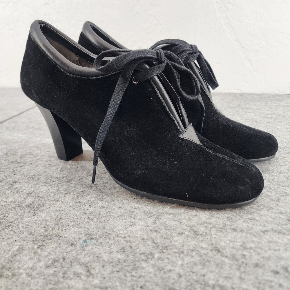 Aerosoles Black Suede Lace Up Oxford Pumps Heeled Booties Womens‎ 9.5M